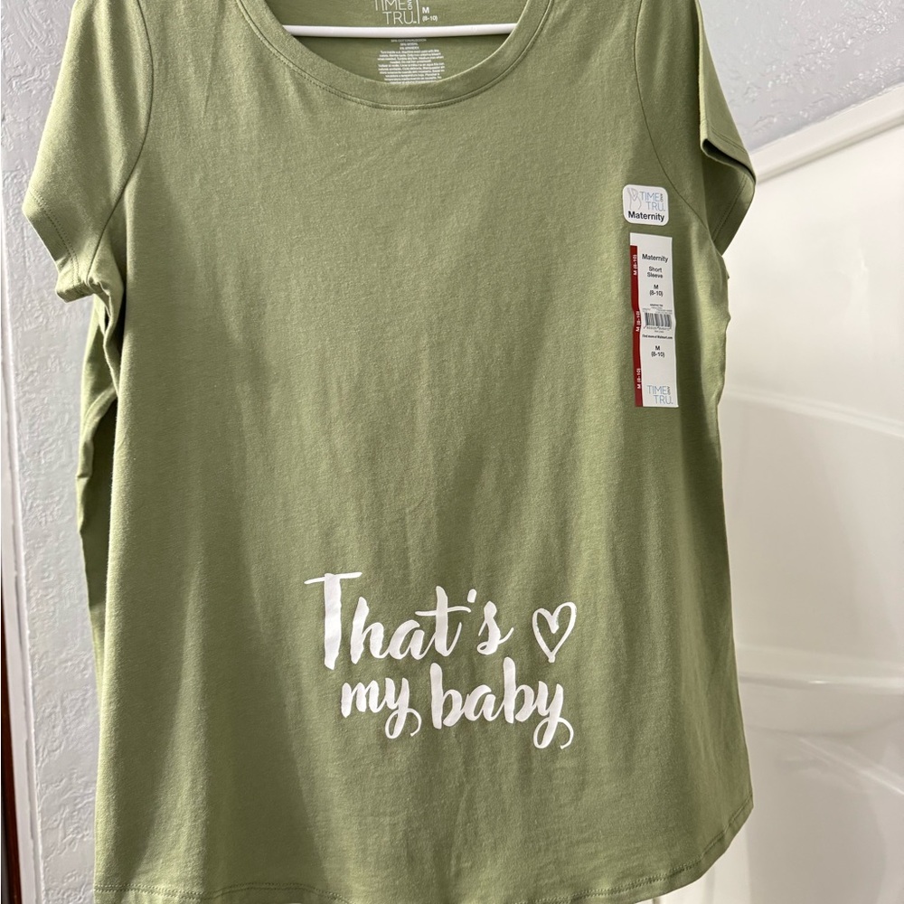 (2) Green  Maternity T-Shirt with White Print   1-LG.  1-M.